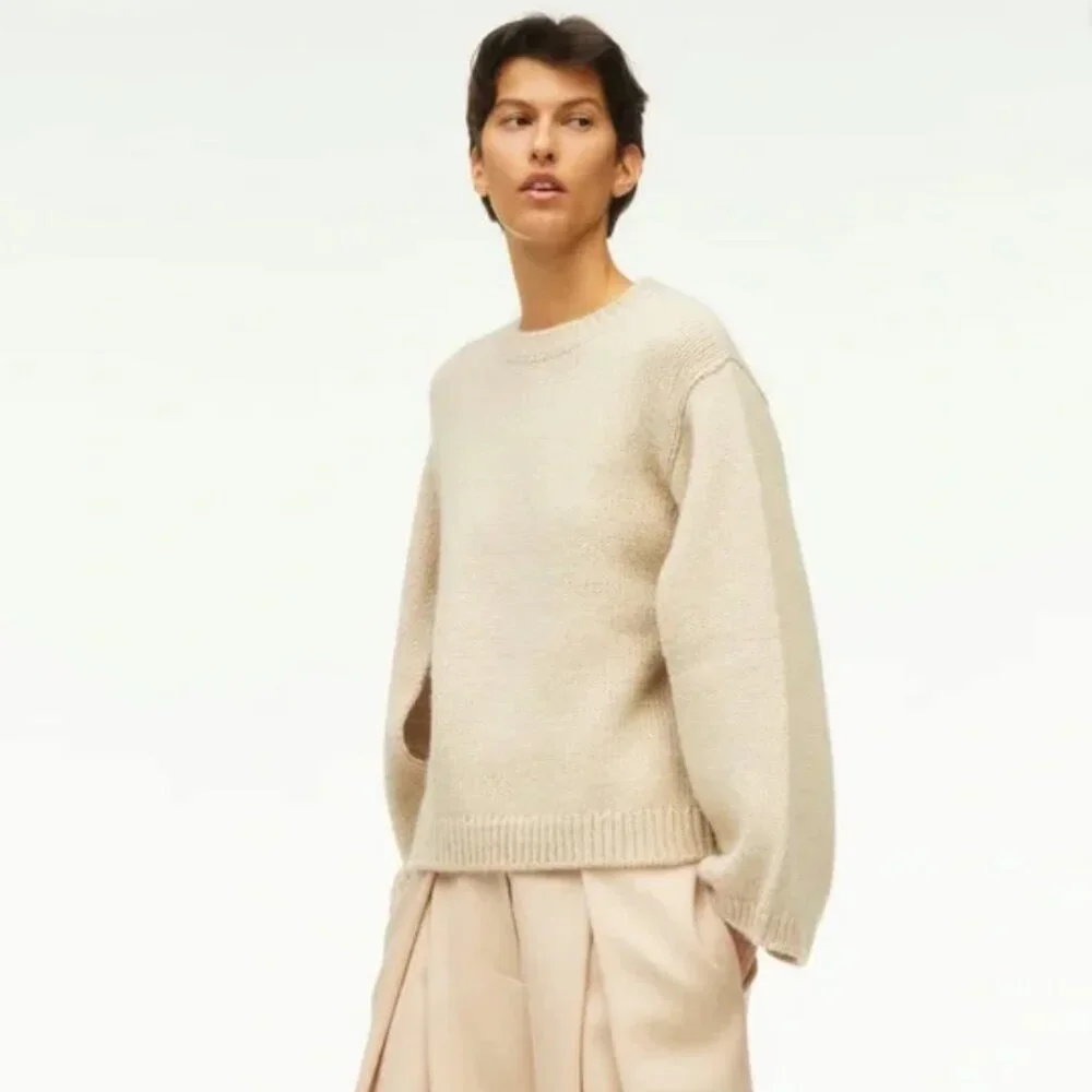 Zara Limited Edition Split Sleeve Wool Alpaca Sweater Ecru Ivory Knit Size XL - Picture 4 of 10
